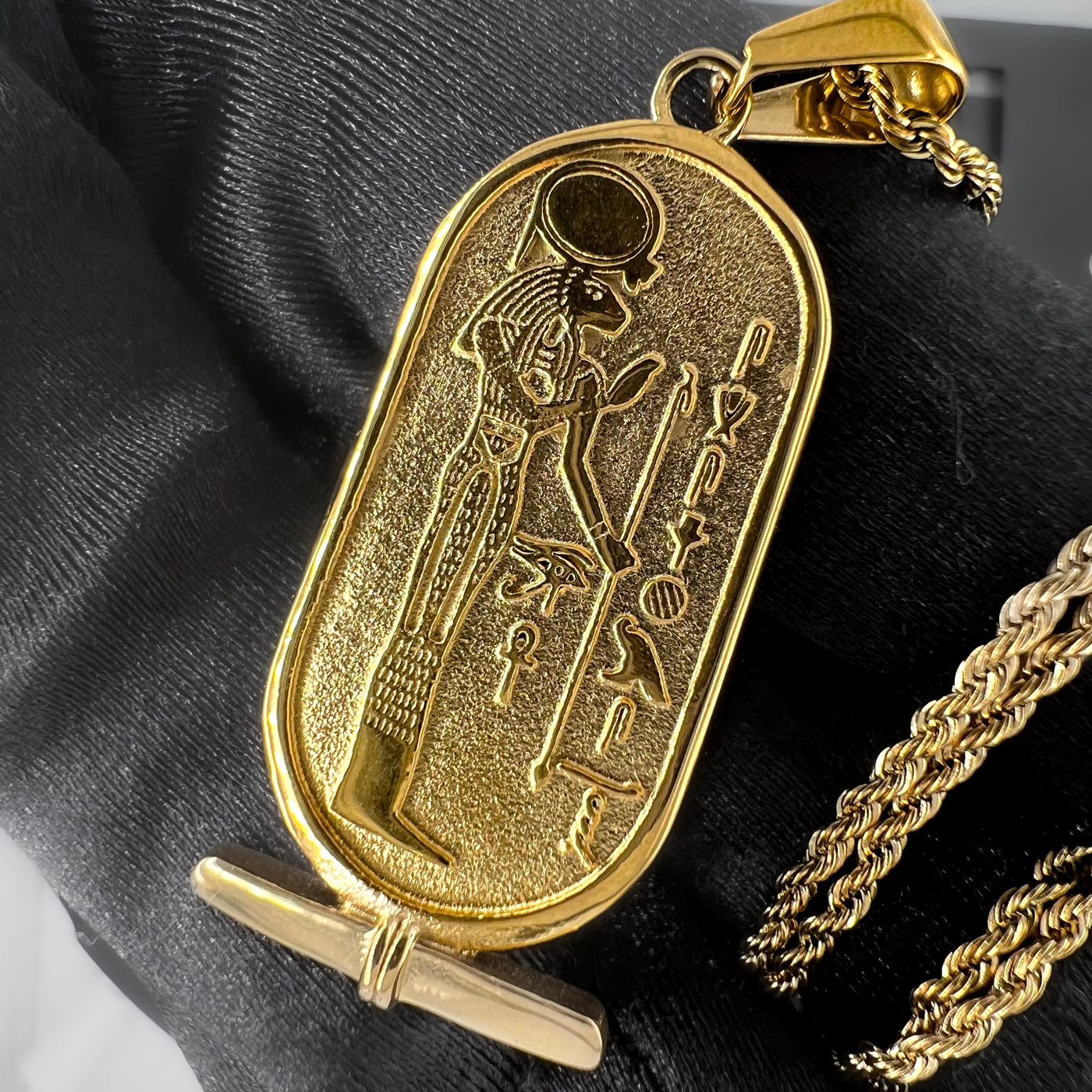 18k Gold Cartouche Egyptian Kartush Necklace Sekhmet Protection