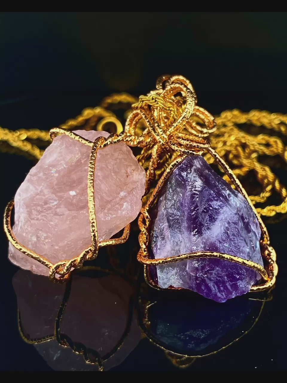 Rose Quartz, Raw Amethyst & Little Ankh Bundle