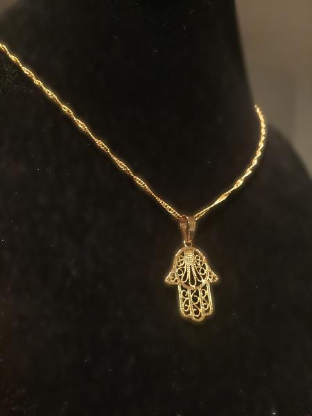 Hand Of Fatima Hamsa Gold Necklace Ancient Aura Jewelry
