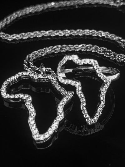 Sterling Silver Motherland Outline Necklace & Ring Bundle