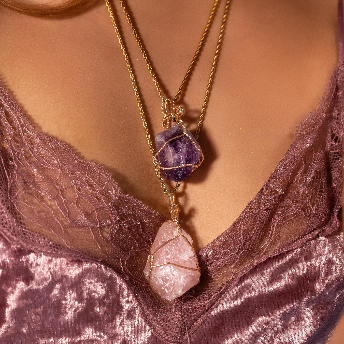 Rose Quartz, Raw Amethyst & Little Ankh Bundle